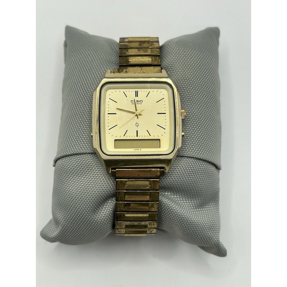 Casio AQ-230 Gold Tone Analog Digital Watch Japan Quartz Vintage Style